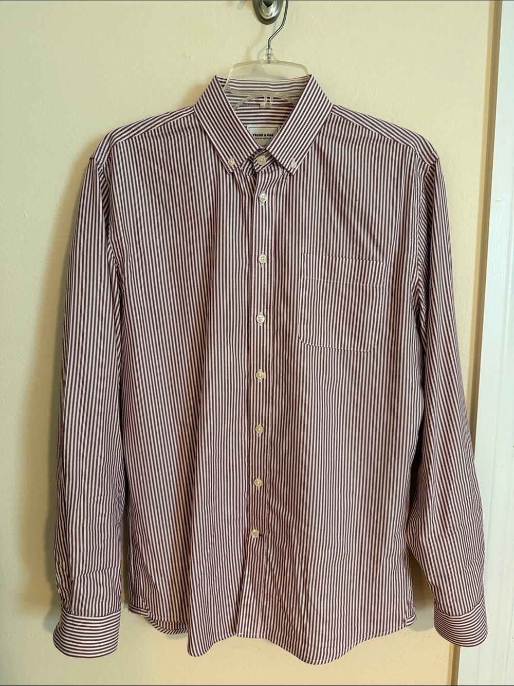 Frank & Oak Burgundy and White Striped Button-Down Dress Shirt